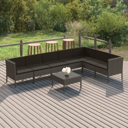 Salon de jardin 8 pcs avec coussins résine tressée gris 624600624600