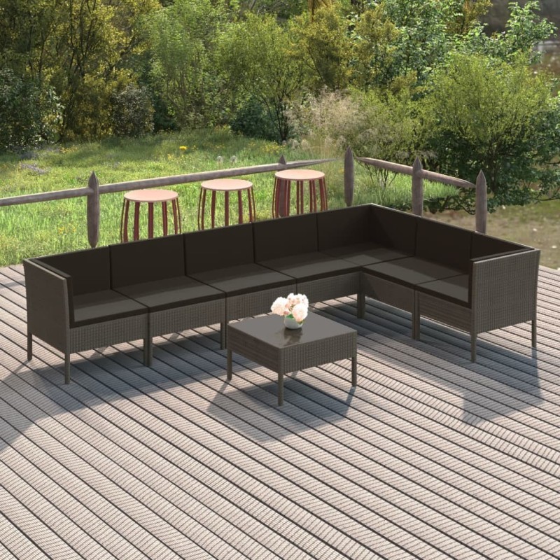 Salon de jardin 8 pcs avec coussins résine tressée gris 624600624600