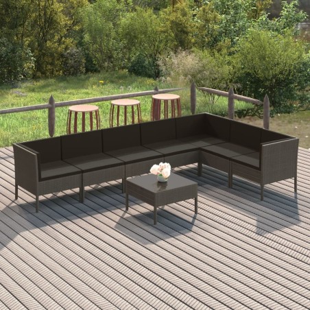 Salon de jardin 8 pcs avec coussins résine tressée gris 624600624600