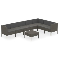 Salon de jardin 8 pcs avec coussins résine tressée gris 624600624600