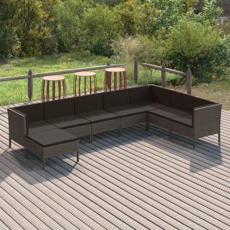 Salon de jardin 8 pcs avec coussins résine tressée gris 624601624601
