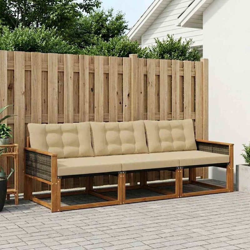 Ensemble de canapés d'extérieur 3 pcs Naturel et Beige 624638624638