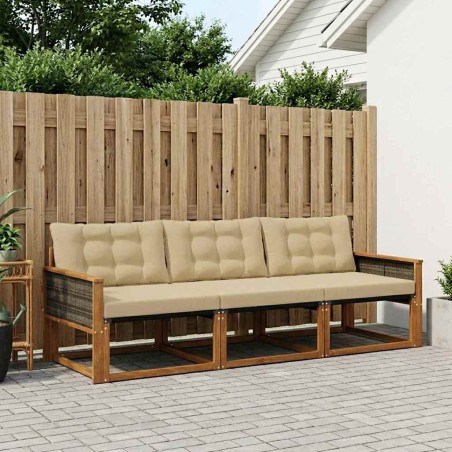 Ensemble de canapés d'extérieur 3 pcs Naturel et Beige 624638624638
