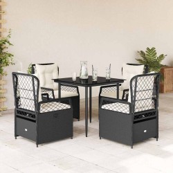Ensemble à manger de jardin coussins 5pcs Noir Résine tressée 624665624665