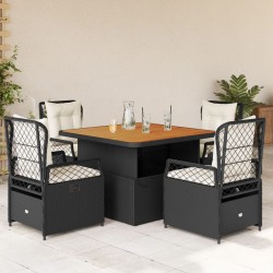 Ensemble à manger de jardin coussins 5pcs Noir Résine tressée 624679624679