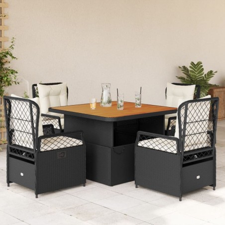 Ensemble à manger de jardin coussins 5pcs Noir Résine tressée 624679624679