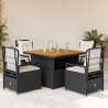 Ensemble à manger de jardin coussins 5pcs Noir Résine tressée 624679624679