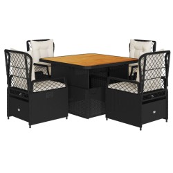 Ensemble à manger de jardin coussins 5pcs Noir Résine tressée 624679624679