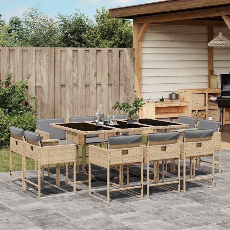 Ensemble à manger de jardin et coussins 11 pcs mélange beige 624701624701