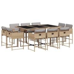 Ensemble à manger de jardin et coussins 11 pcs mélange beige 624701624701
