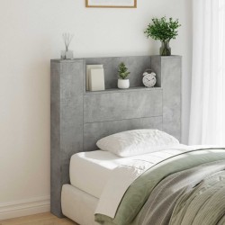 Tête de lit de rangement avec LED Gris béton Bois d'ingénierie 624728624728