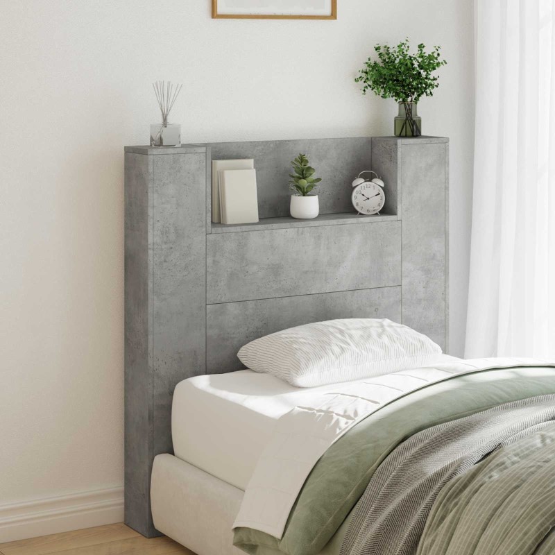 Tête de lit de rangement avec LED Gris béton Bois d'ingénierie 624728624728