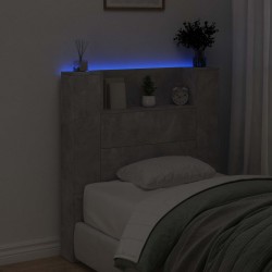 Tête de lit de rangement avec LED Gris béton Bois d'ingénierie 624728624728