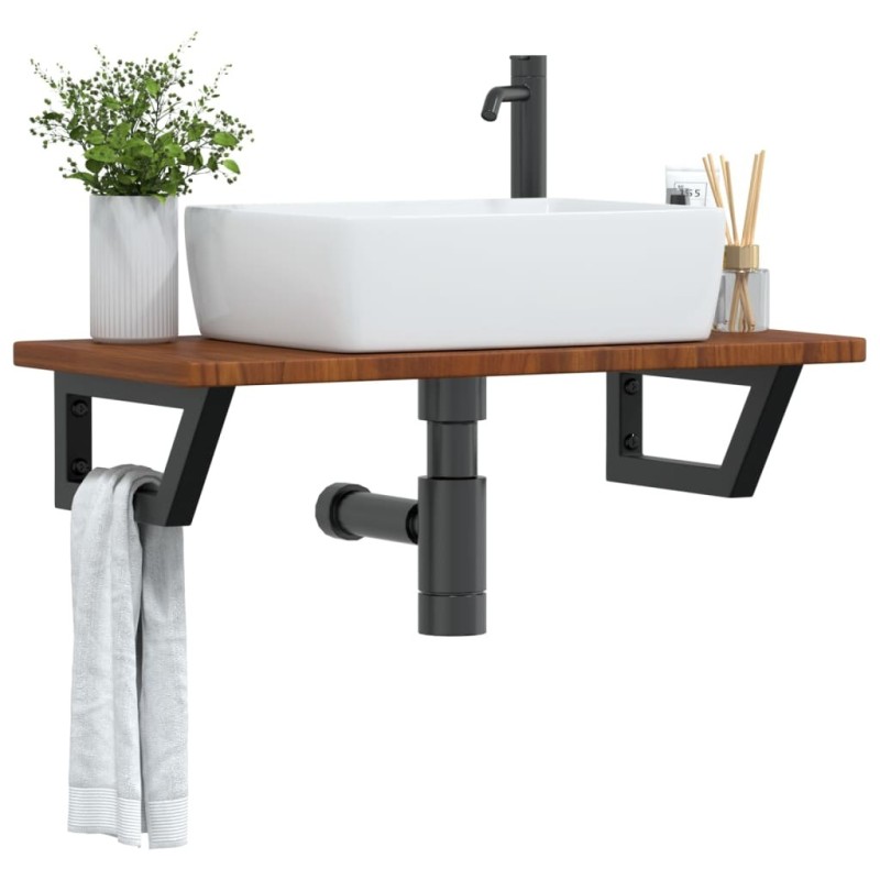Étagère de vasque murale acier et bois de chêne massif 624730624730