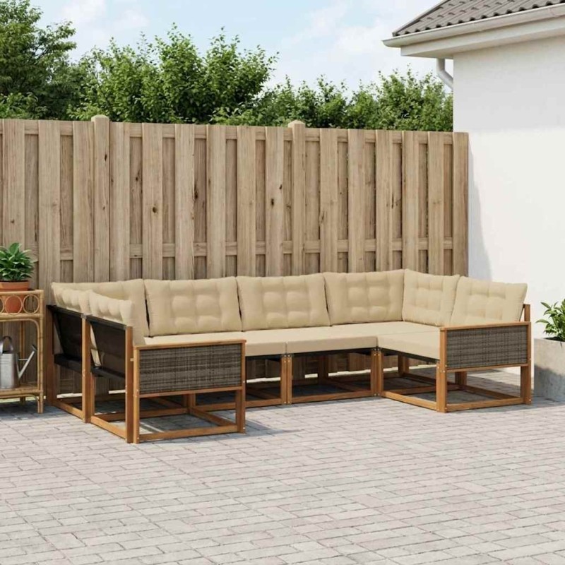 Ensemble de canapés d'extérieur 6 pcs Naturel et Beige 624733624733