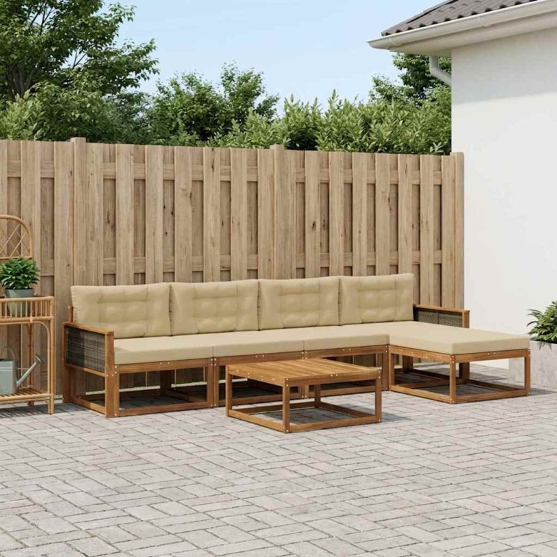Ensemble de canapés d'extérieur 6 pcs Naturel et Beige 624741624741
