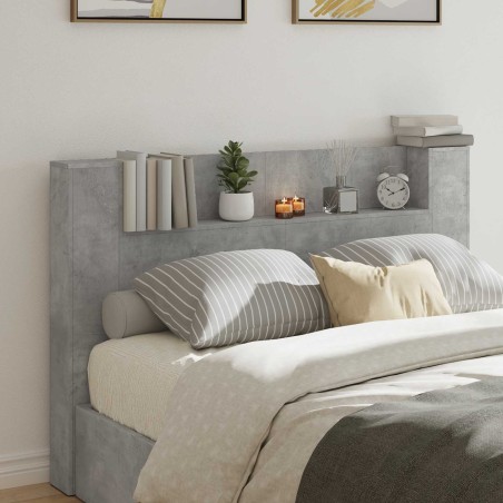 Tête de lit de rangement avec LED Gris béton Bois d'ingénierie 624762624762