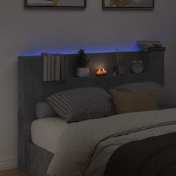 Tête de lit de rangement avec LED Gris béton Bois d'ingénierie 624762624762