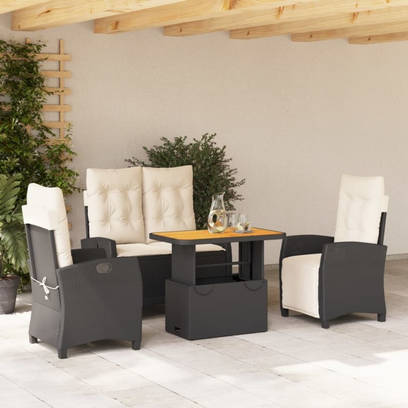 Ensemble à manger de jardin 4 pcs avec coussins noir 624810624810