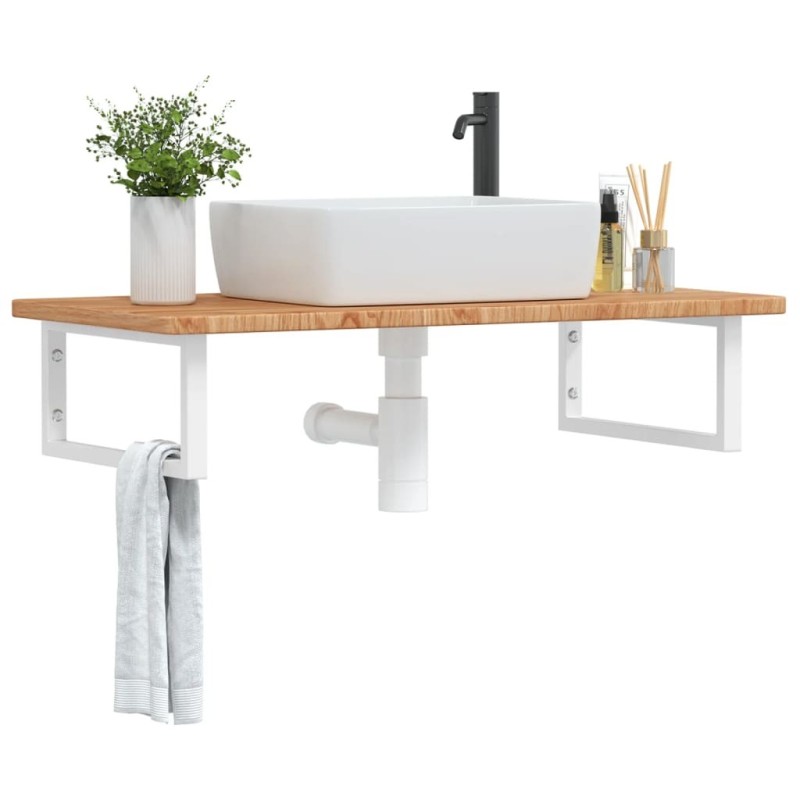 Étagère de vasque murale acier et bois de chêne massif 624826624826