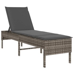 Transat avec coussin gris 55x200x44cm résine tressée 624829624829