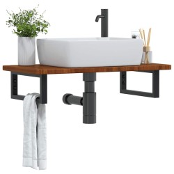 Étagère de vasque murale acier et bois de chêne massif 624831624831