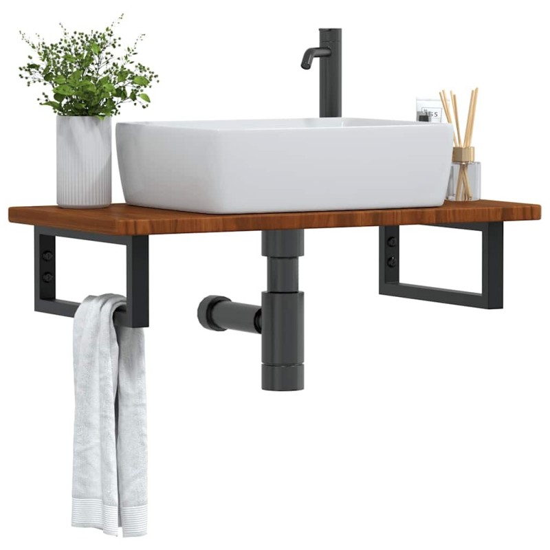 Étagère de vasque murale acier et bois de chêne massif 624831624831