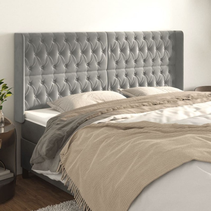 Tête de lit avec oreilles Gris clair 203x16x118/128 cm Velours 624840624840