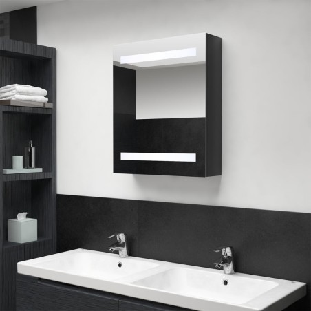 Armoire de salle de bain à miroir LED noir brillant 50x14x60 cm 624842624842