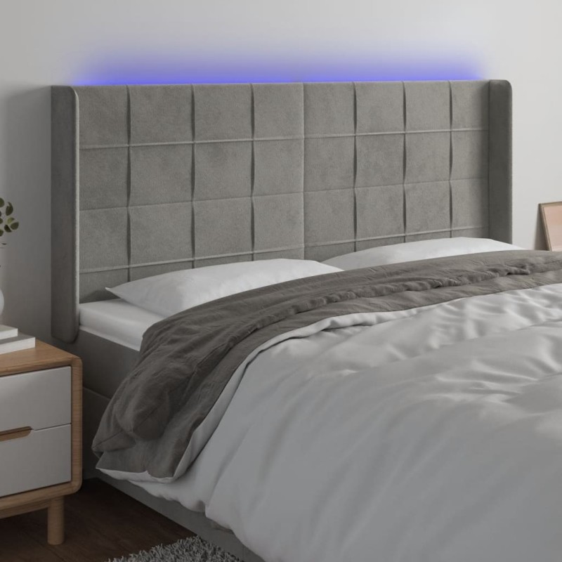 Tête de lit à LED Gris clair 203x16x118/128 cm Velours 624849624849