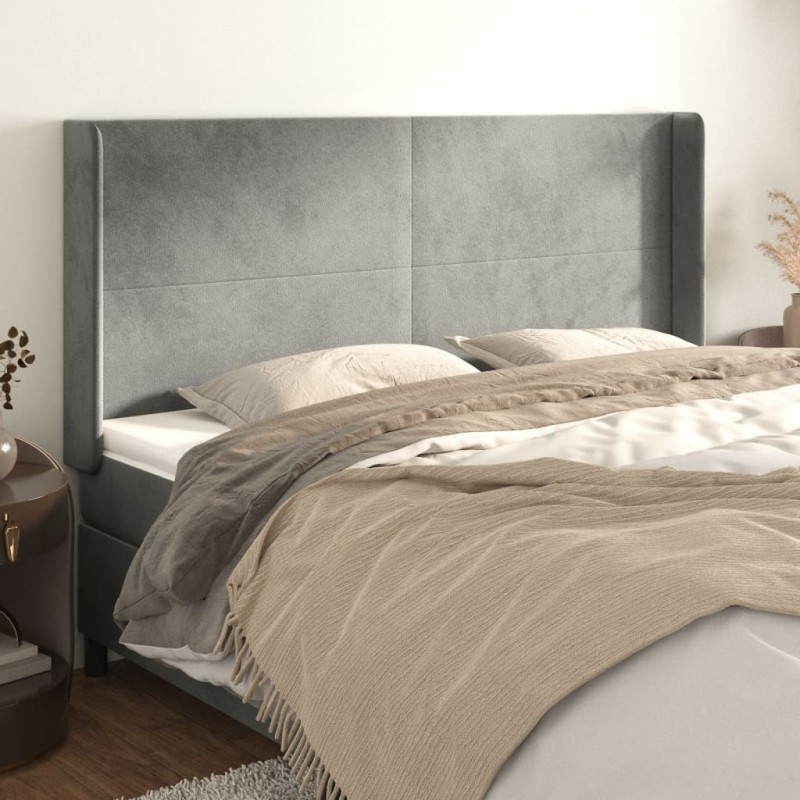 Tête de lit avec oreilles Gris clair 203x16x118/128 cm Velours 624862624862