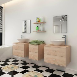 Meuble de salle de bain 9 pcs avec lavabo et robinet Beige 624866624866