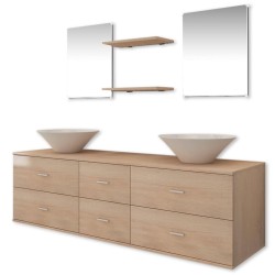 Meuble de salle de bain 9 pcs avec lavabo et robinet Beige 624866624866
