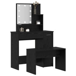 Ensemble de table de maquillage LED avec porte 2 pcs Chêne noir 624870624870
