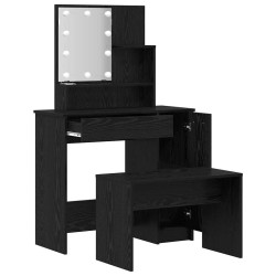 Ensemble de table de maquillage LED avec porte 2 pcs Chêne noir 624870624870