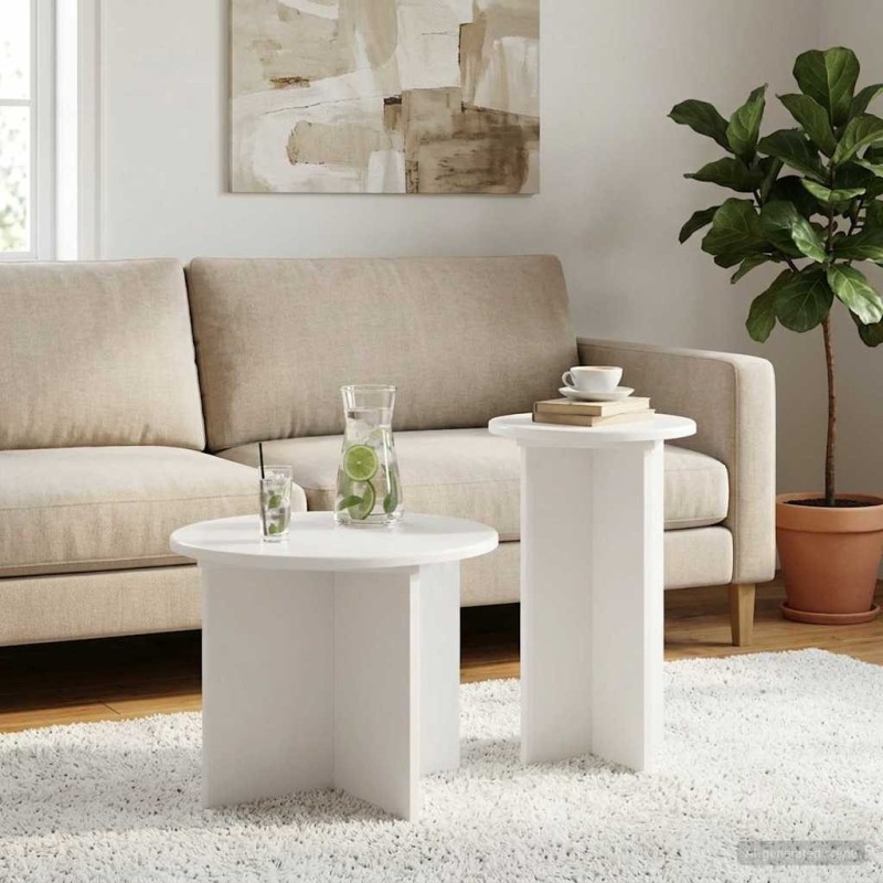 Ensemble de tables d'appoint 2 pcs Blanc Bois d'ingénierie 624887624887