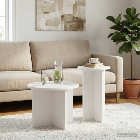 Ensemble de tables d'appoint 2 pcs Blanc Bois d'ingénierie 624887624887