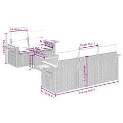 Salon de jardin 6 pcs avec coussins gris résine tressée 624889624889