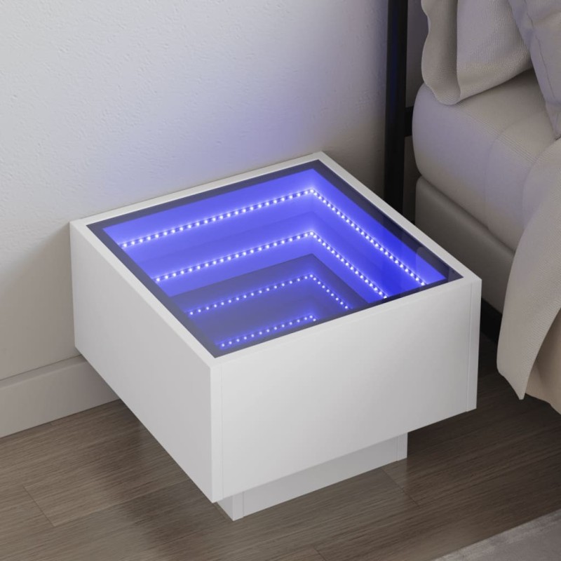 Table de chevet avec LED infini blanc 40x40x30 cm 624912624912
