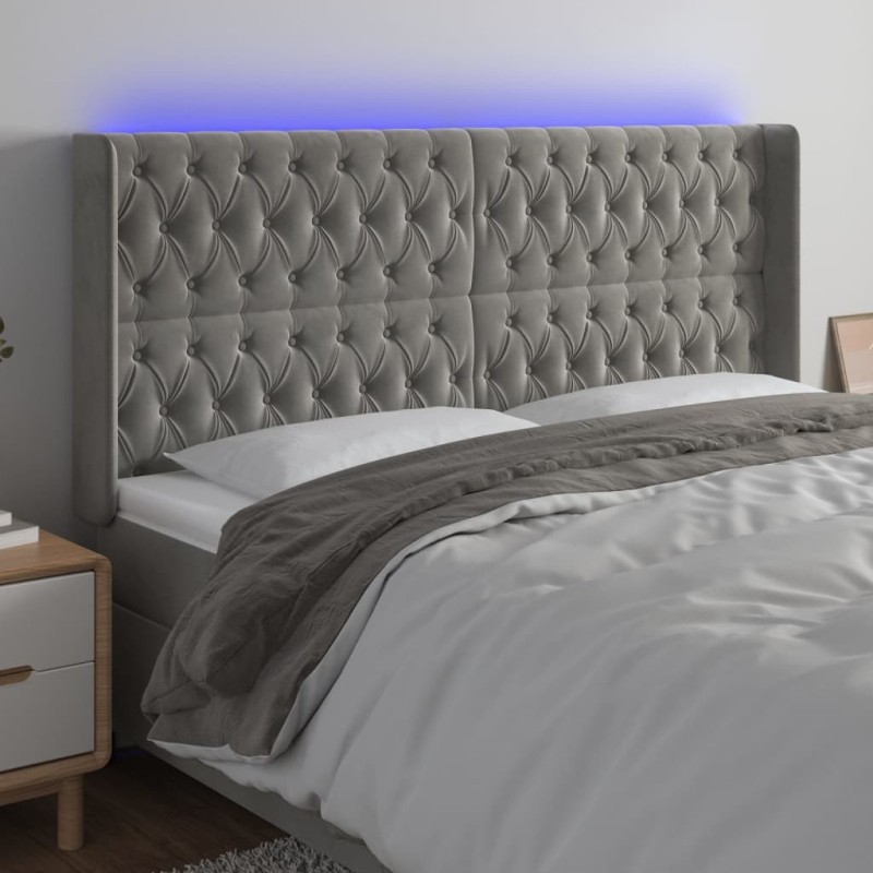 Tête de lit à LED Gris clair 203x16x118/128 cm Velours 624919624919
