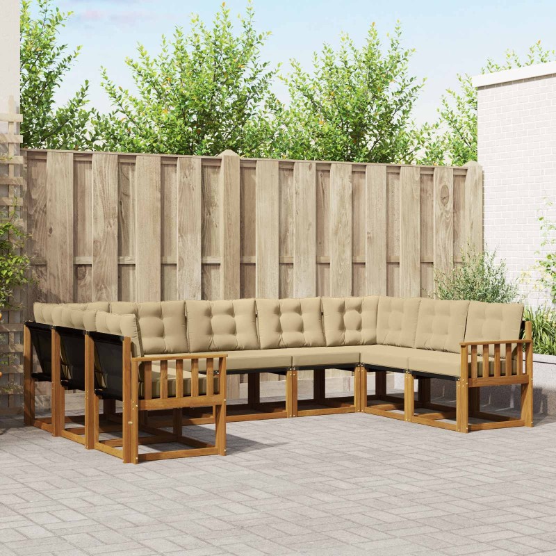 Ensemble de canapés d'extérieur 9 pcs Naturel et Beige 624965624965