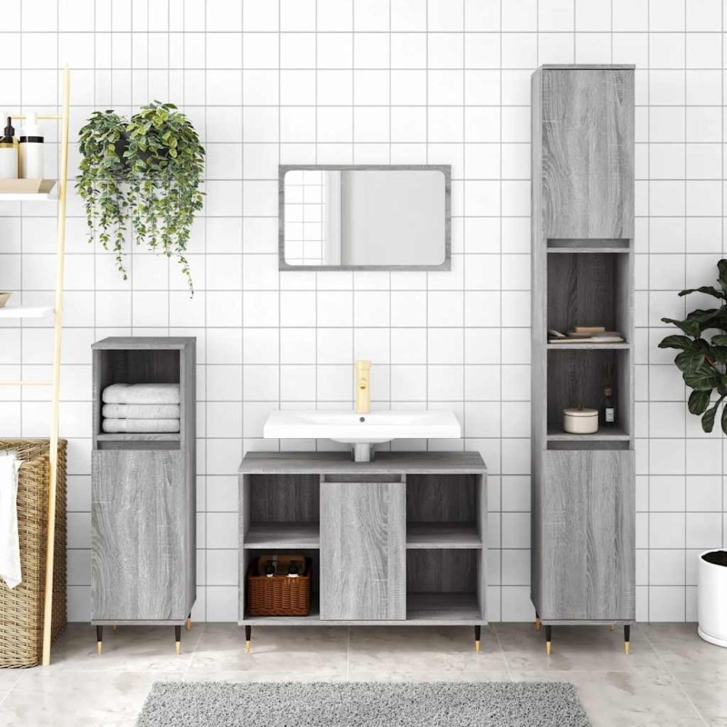 Armoire salle de bain sonoma gris 80x33x60 cm bois d'ingénierie 624975624975