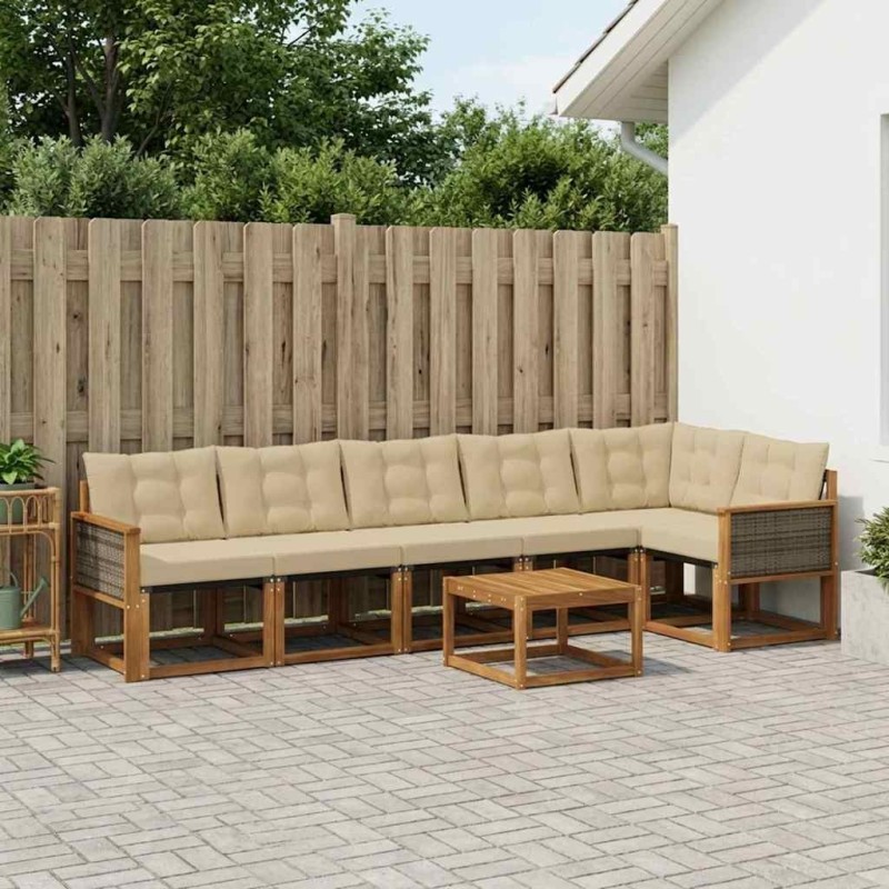 Ensemble de canapés d'extérieur 7 pcs Naturel et Beige 624987624987