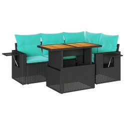 Salon de jardin 5 pcs avec coussins noir résine tressée 624994624994