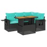 Salon de jardin 5 pcs avec coussins noir résine tressée 624994624994