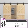 Porte coulissante 2 pcs Naturel et noir Bois de pin massif 624998624998
