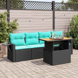 Salon de jardin 5 pcs avec coussins noir résine tressée 625004625004