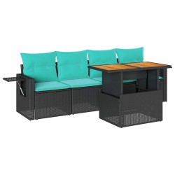 Salon de jardin 5 pcs avec coussins noir résine tressée 625004625004