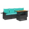 Salon de jardin 5 pcs avec coussins noir résine tressée 625004625004