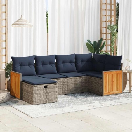 Salon de jardin 6 pcs avec coussins gris résine tressée 625035625035
